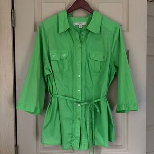 MOTTO | Lime Green Casual Boho Chic Lightweight Cotton Belted Tunic | Size XL